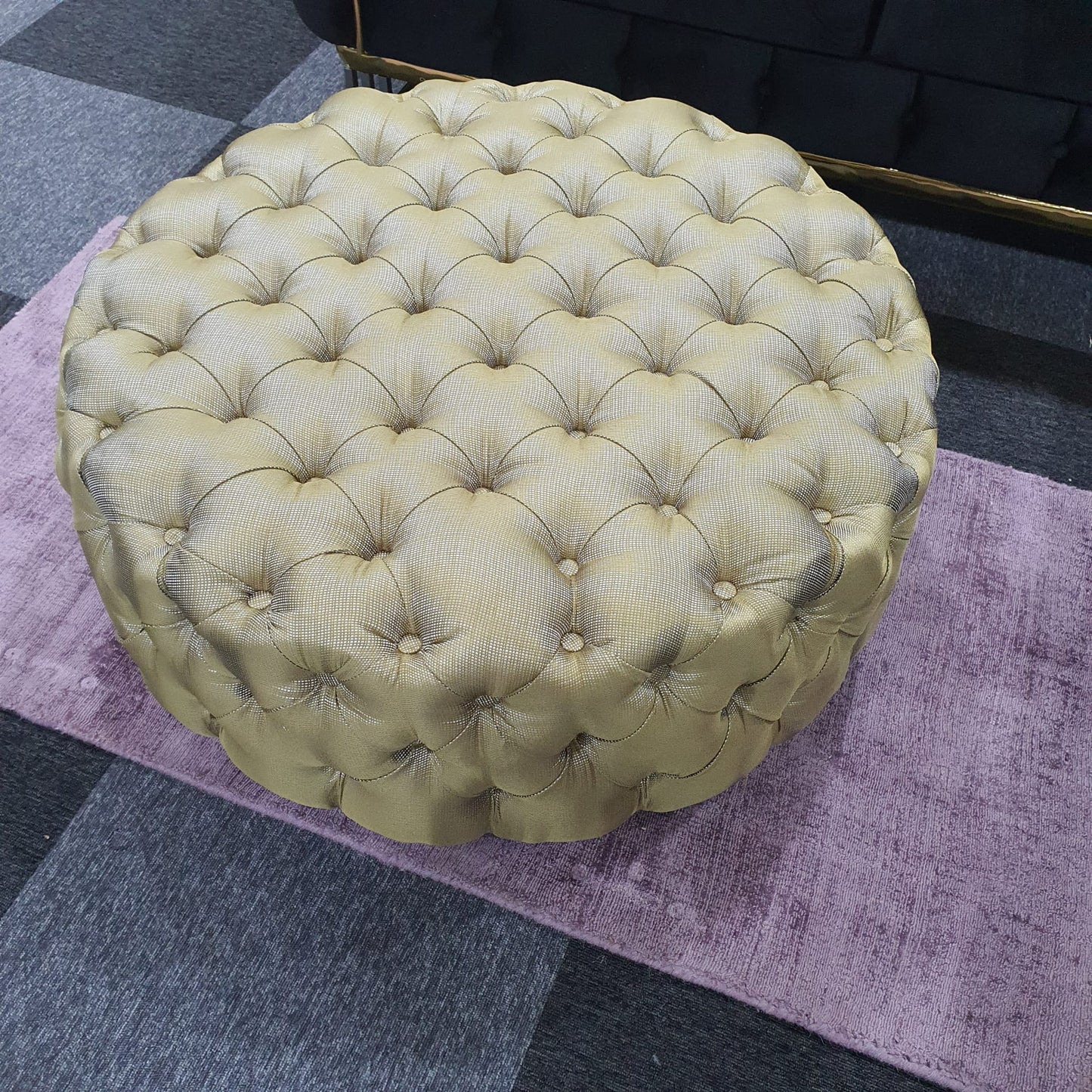 Chesterfield Style Round Golden Footstool - MNS (MY NEW SOFA) LTD