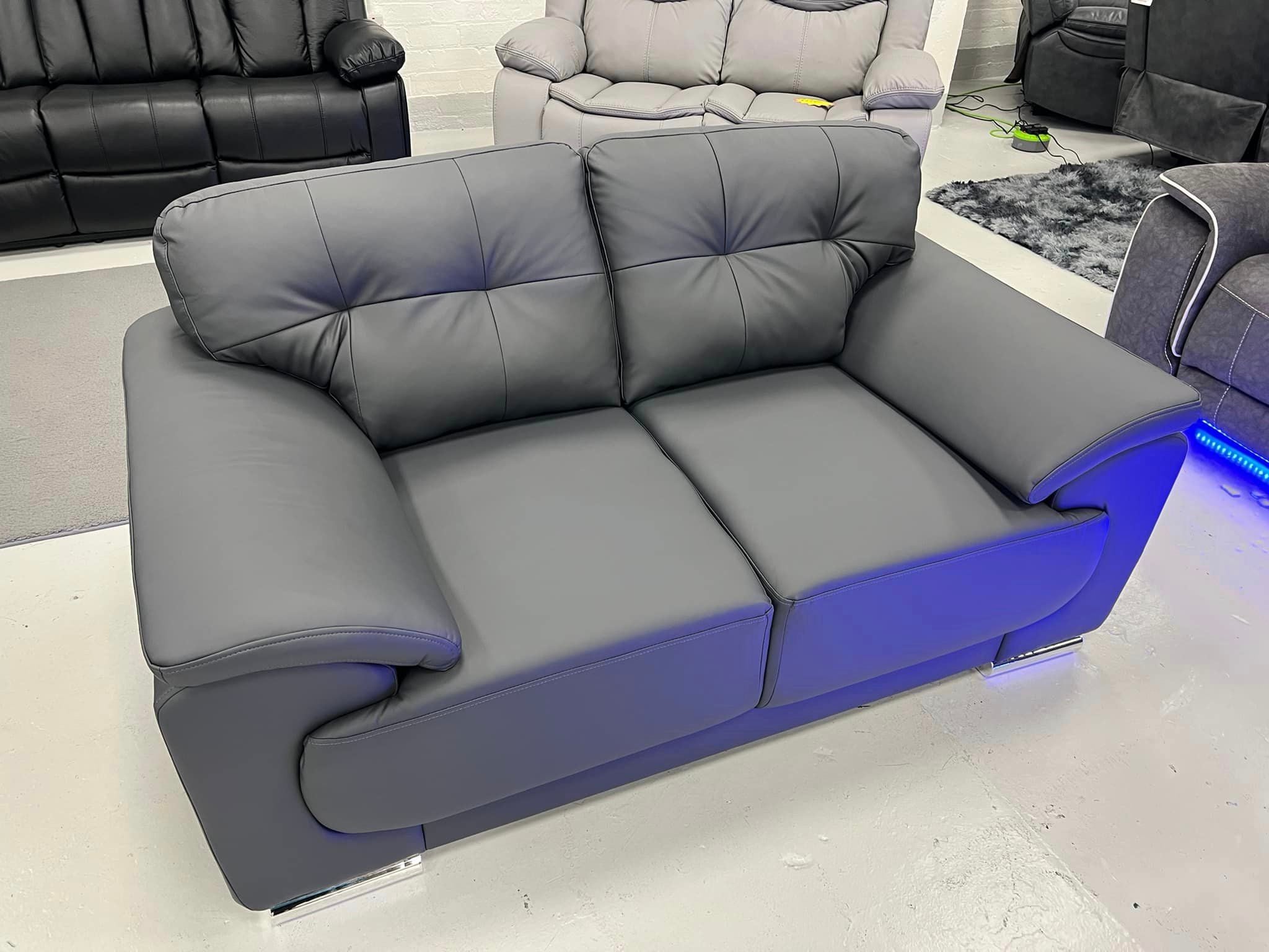 Kansas Leather Sofa Grey 3+2 Seater