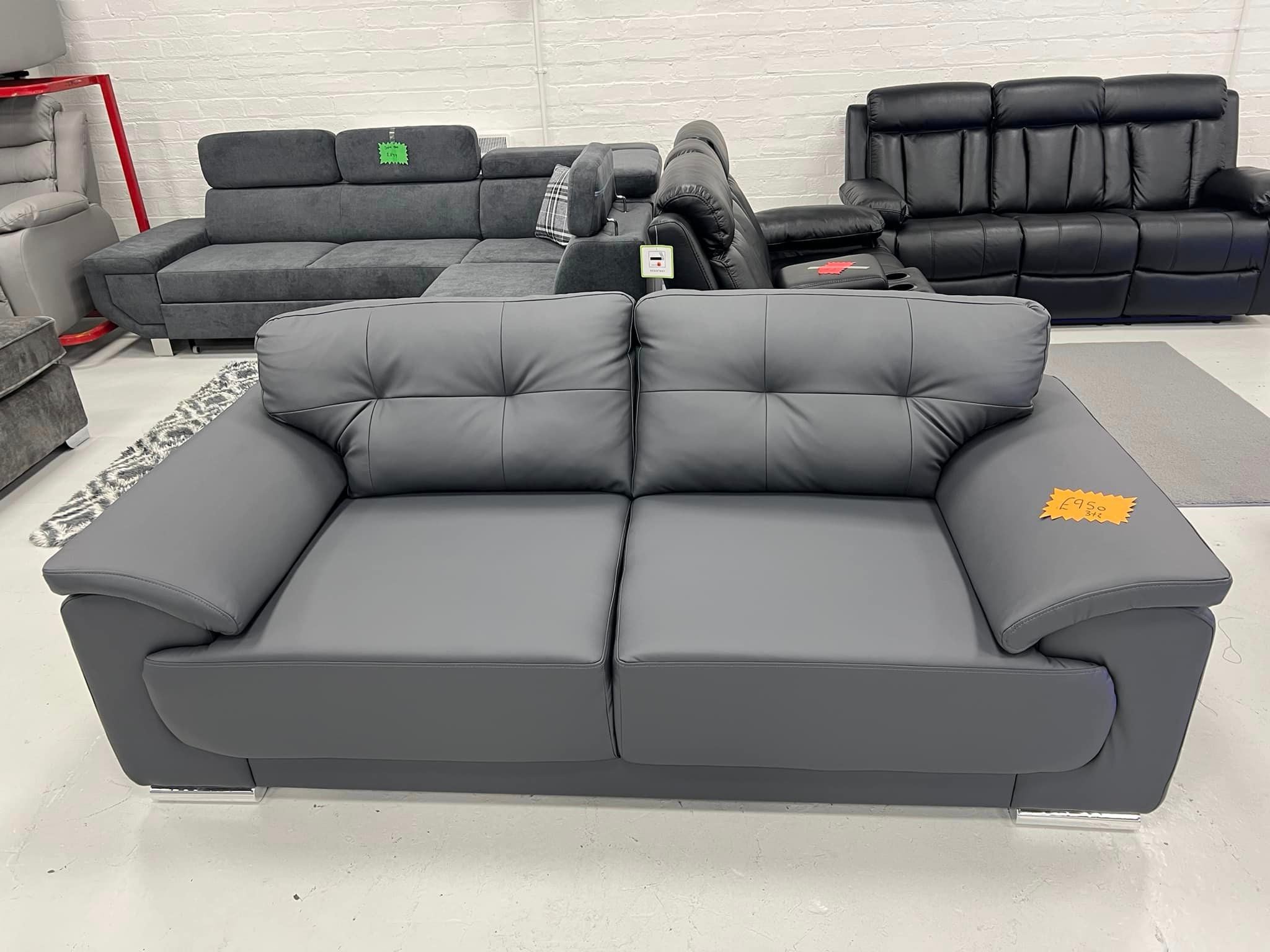 Leather Sofa Grey 3+2 Seater