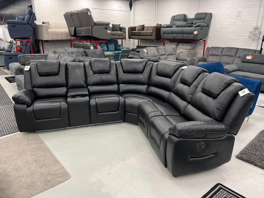 Oxford Black/Grey Leather Electric Recliner Corner Sofa