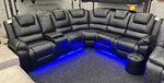 Load image into Gallery viewer, MNS Oxford Leather Electric Recliner Corner Sofa with Cupholders, USB Charging Ports, LED Lights – Leather Corner Sofa

