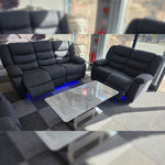 Load image into Gallery viewer, Roma Fabric Electric Recliner Sofa 3+2-Seater With USB/LED/Cup Holder Black/Grey
