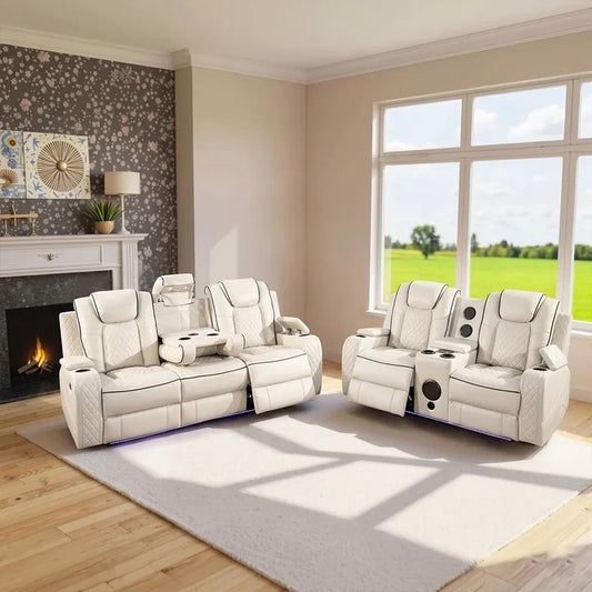 Emilay Premium Leather Electric Recliner Sofa – Luxury 3 and 2 Seater with Cooling Cupholders & Integrated Sound System