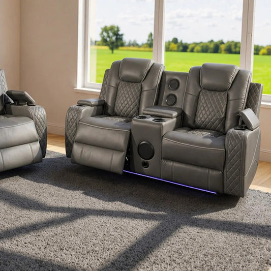 Emilay Premium Leather Electric Recliner Sofa – Luxury 3 and 2 Seater with Cooling Cupholders & Integrated Sound System