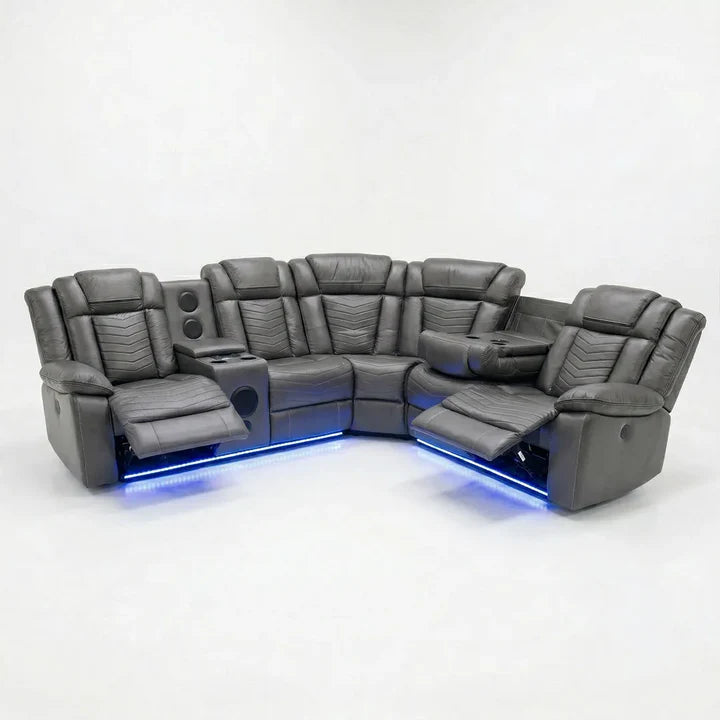 Zeus Leather Electric Recliners Corner Sofa With Cupholders