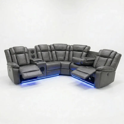 Zeus Leather Electric Recliners Corner Sofa With Cupholders