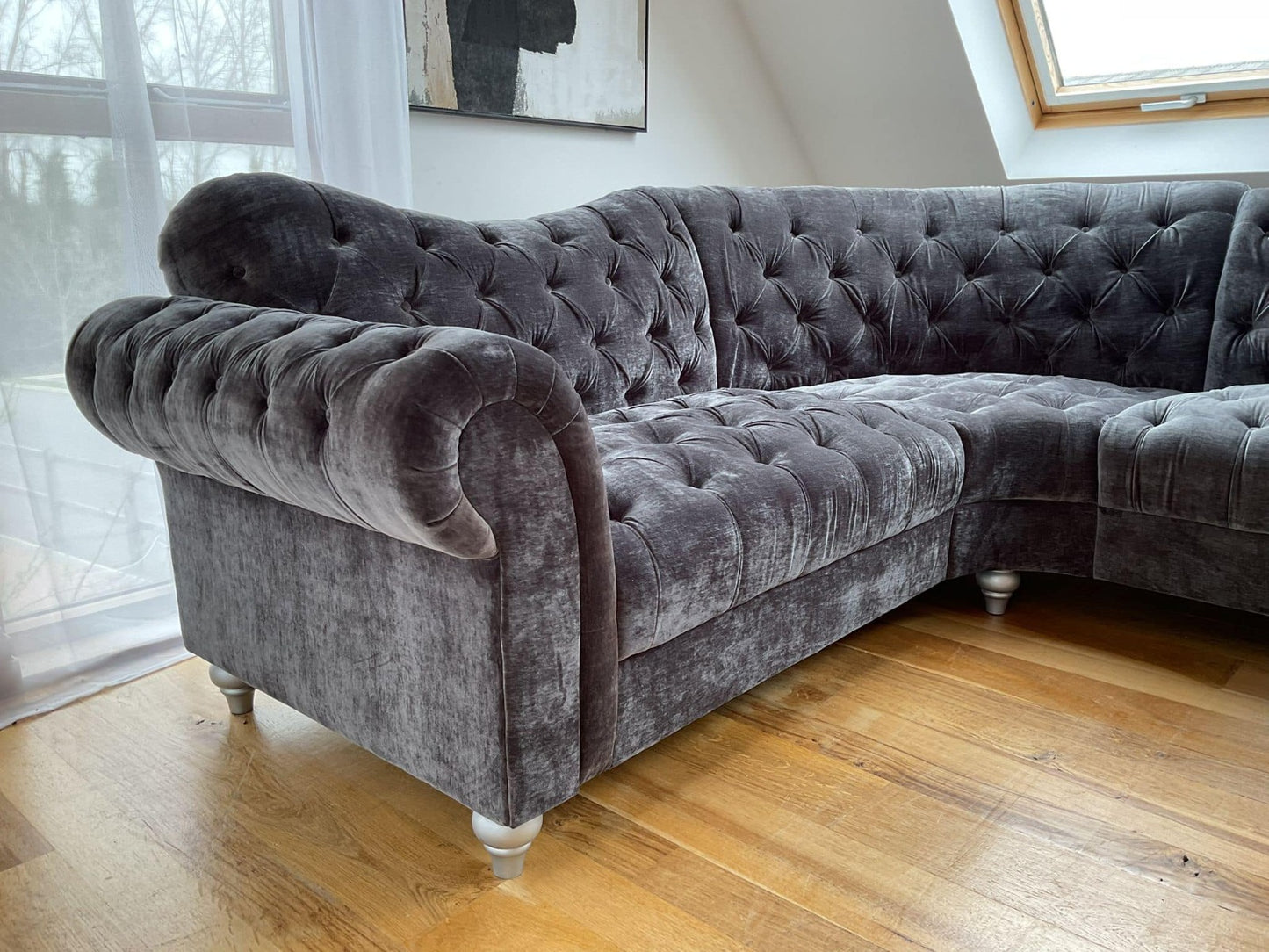 Turkish grey Elegance Fabric Corner Sofa by My New Sofa Ltd, showing plush cushions and modern corner design.