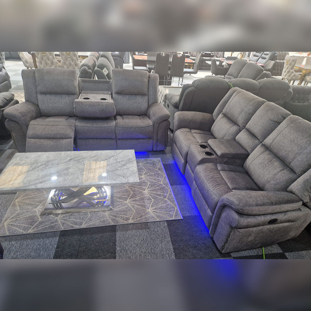 Berlin Fabric Electric Recliner Sofa 3+2 Seater Grey-USB Ports , Led Lights , Cup Holders
