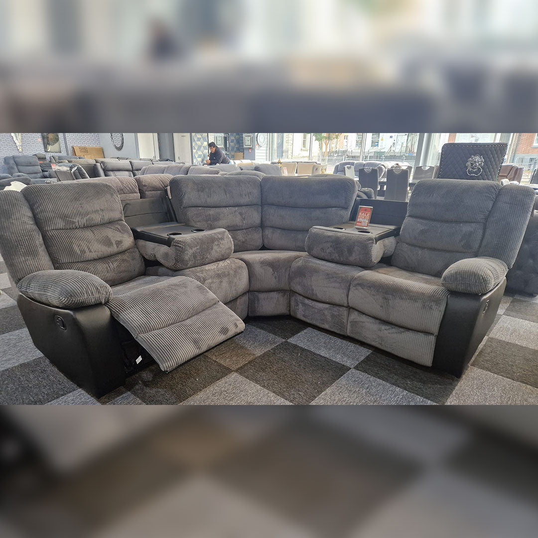 Rio Cord Fabric Recliner Corner Sofa Grey