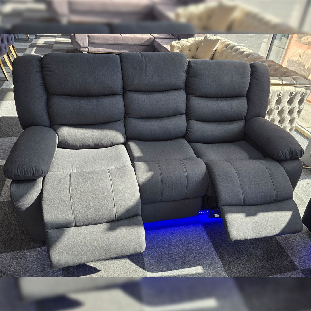 Roma Fabric Electric Recliner Sofa 3+2-Seater With USB/LED/Cup Holder Black/Grey