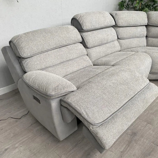 Lakelyn Fabric Recliner Corner Sofa, Light Grey, Upholstered with Storage Console| Electric| Bluetooth Fabric
