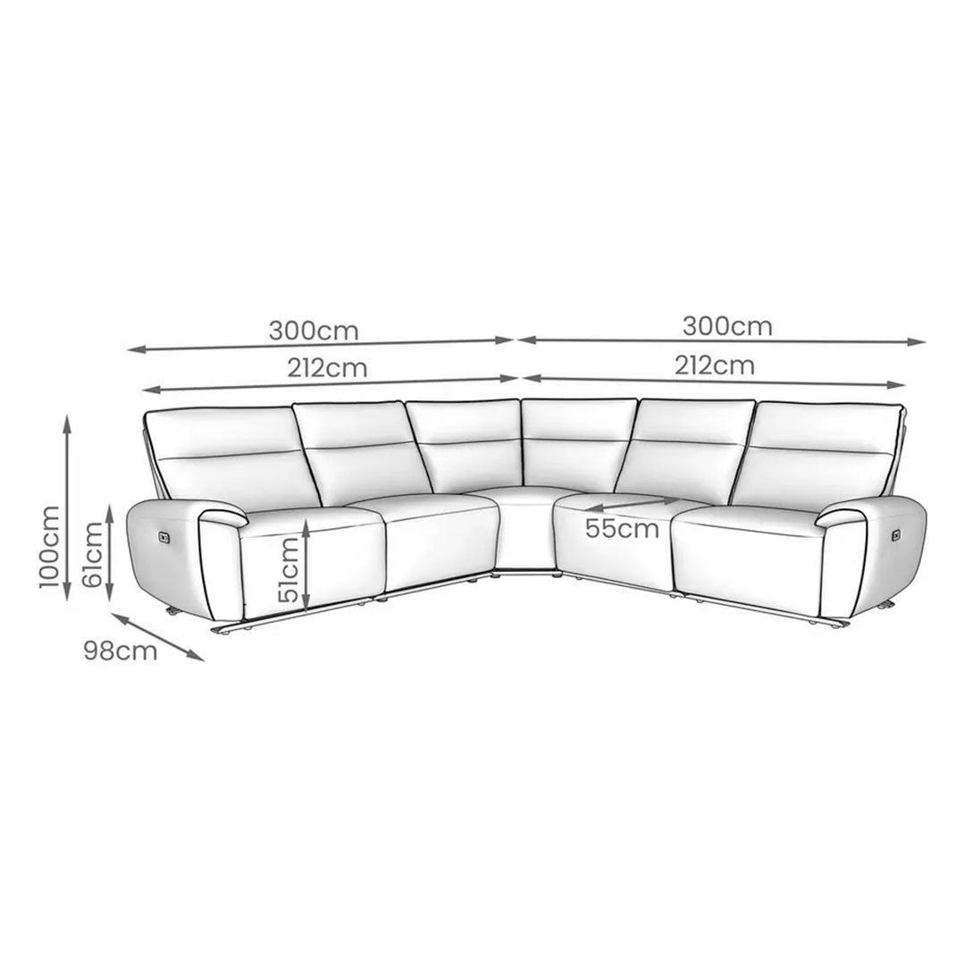 MNS Aussie Express Fabric Recliner Corner Sofa 2 Corner 2 Power Recliner