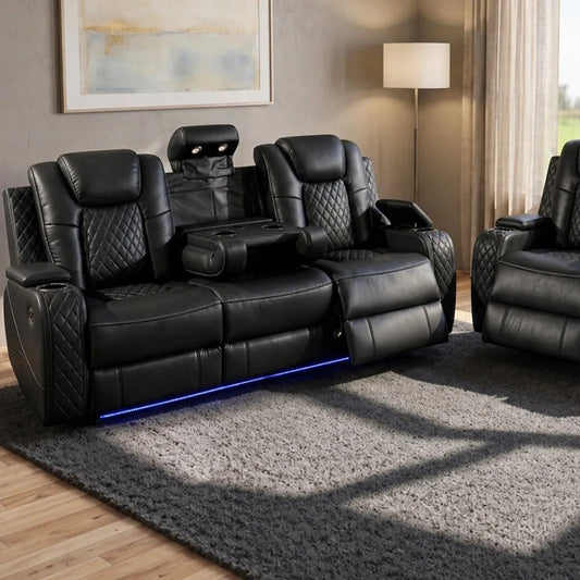 Emilay Premium Leather Electric Recliner Sofa – Luxury 3 and 2 Seater with Cooling Cupholders & Integrated Sound System
