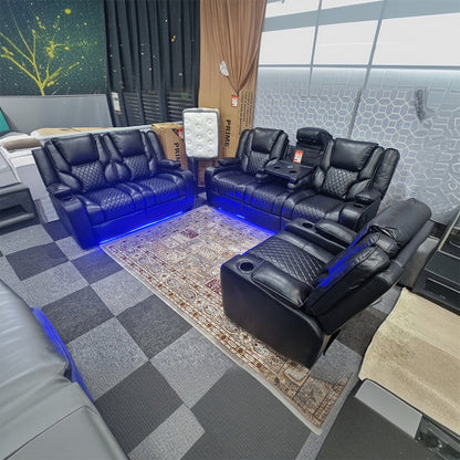 MNS Orlando Electric Recliners 3+2 Seater Leather Sofa (Black, Grey) /LED LIGHTS/WIRELESS CHARGER