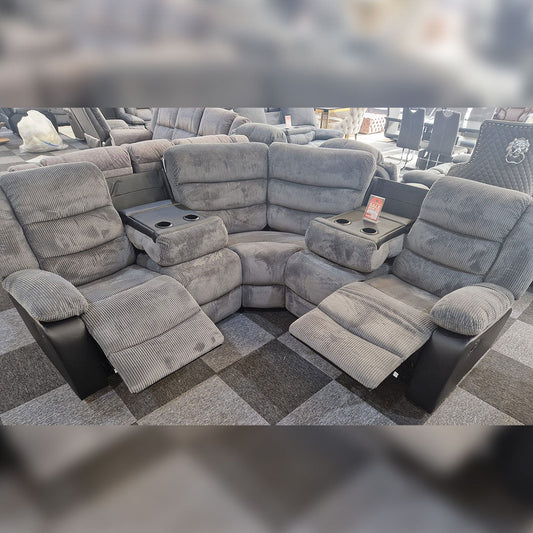 Rio Jumbo Cord Recliner Corner Sofa With Cupholders - Manual Reclining - Recliner Corner Sofa (Corner - Grey/Black)