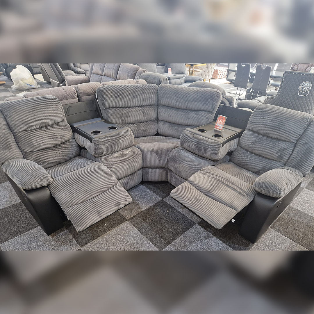 Rio Cord Fabric Recliner Corner Sofa Grey