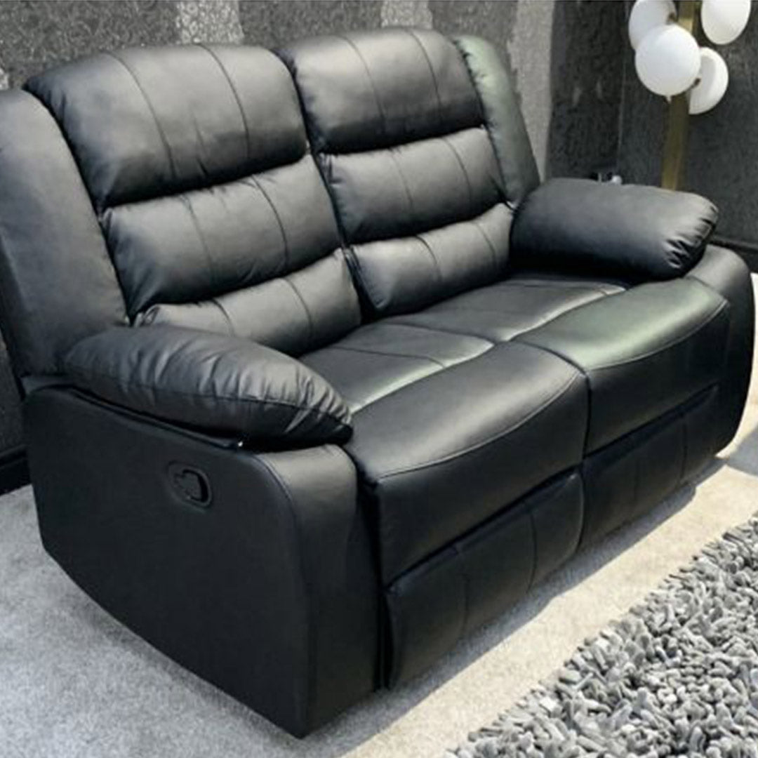 Roma Leather Recliner Sofa with Cupholders - 3+2 Seater Sofa - Black (3+2 Seater)