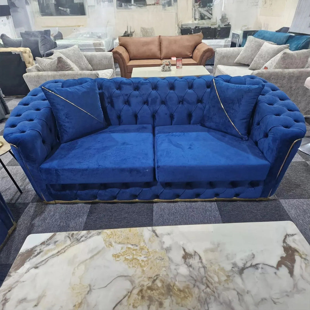 Toronto chesterfield sofa 3+2 blue & gold 