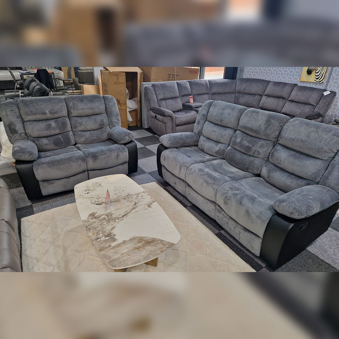 Rio Cord Fabric Recliner 3+2 Seater Sofa Grey