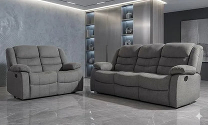 MNS Roma Fabric Reclining Sofa, Grey Fabric, 3+2 Seater with Cup Holders

