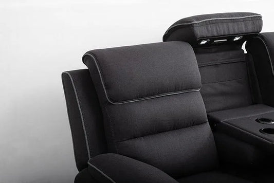 Venice Electric Recliner Sofa Set, Fabric, 3 and 2 Seater, Platinum, with USB, Type C, LED, and Reading Lights