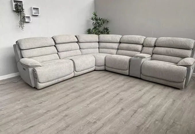 Lakelyn Fabric Recliner Corner Sofa, Light Grey, Upholstered with Storage Console| Electric| Bluetooth Fabric
