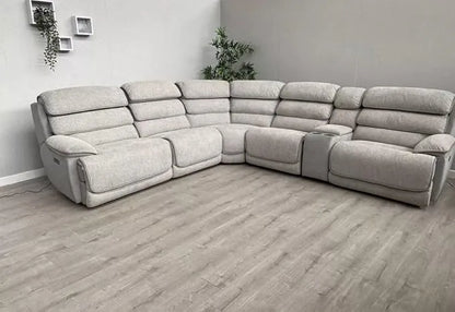 Lakelyn Fabric Recliner Corner Sofa, Light Grey, Upholstered with Storage Console| Electric| Bluetooth Fabric
