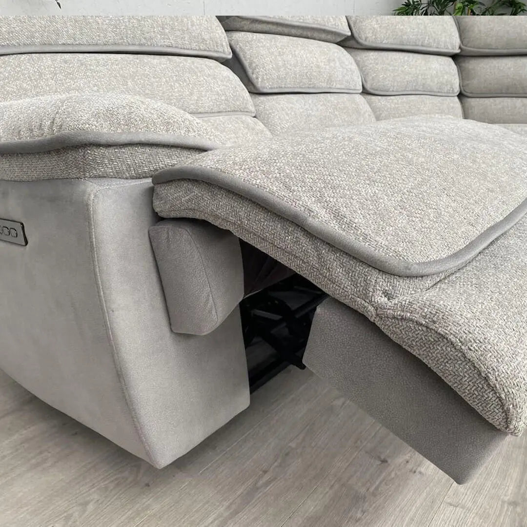 Lakelyn Fabric Recliner Corner Sofa, Light Grey, Upholstered with Storage Console| Electric| Bluetooth Fabric
