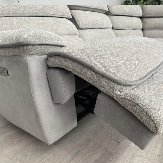 Lakelyn Fabric Recliner Corner Sofa, Light Grey, Upholstered with Storage Console| Electric| Bluetooth Fabric

