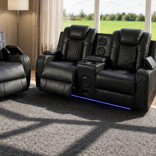Emilay Premium Leather Electric Recliner Sofa – Luxury 3 and 2 Seater with Cooling Cupholders & Integrated Sound System