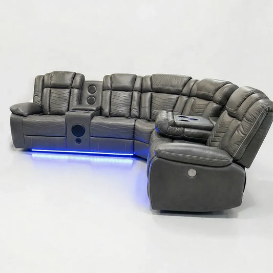 Zeus Leather Electric Recliners Corner Sofa With Cupholders