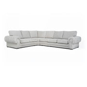 A large grey Verona full back corner sofa with soft polyester upholstery, foam-filled cushions, and chrome feet, arranged in a left-hand corner configuration.