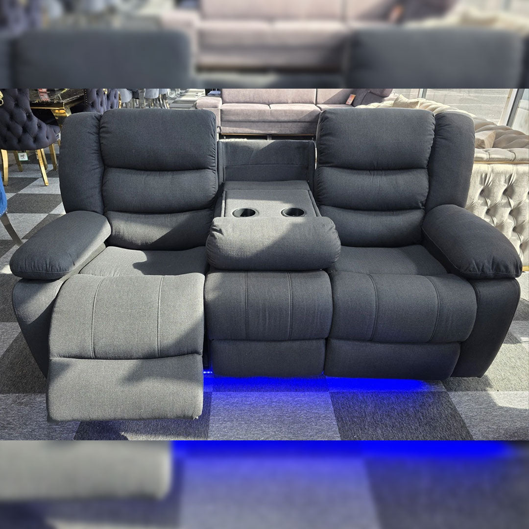 Roma Fabric Electric Recliner Sofa 3+2-Seater With USB/LED/Cup Holder Black/Grey