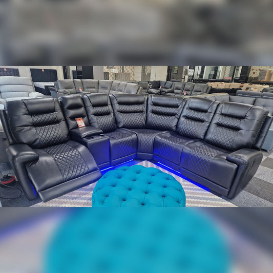 Halifax Leather Electric Recliner Corner Sofa Black -USB Ports