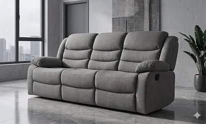 MNS Roma Fabric Reclining Sofa, Grey Fabric, 3+2 Seater with Cup Holders
