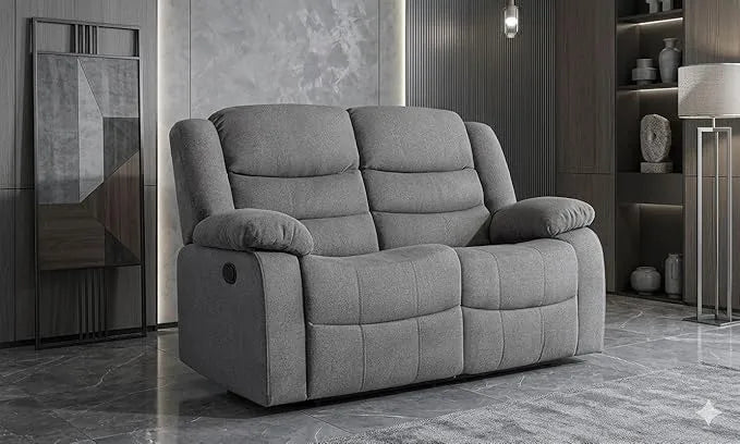 MNS Roma Fabric Reclining Sofa, Grey Fabric, 3+2 Seater with Cup Holders
