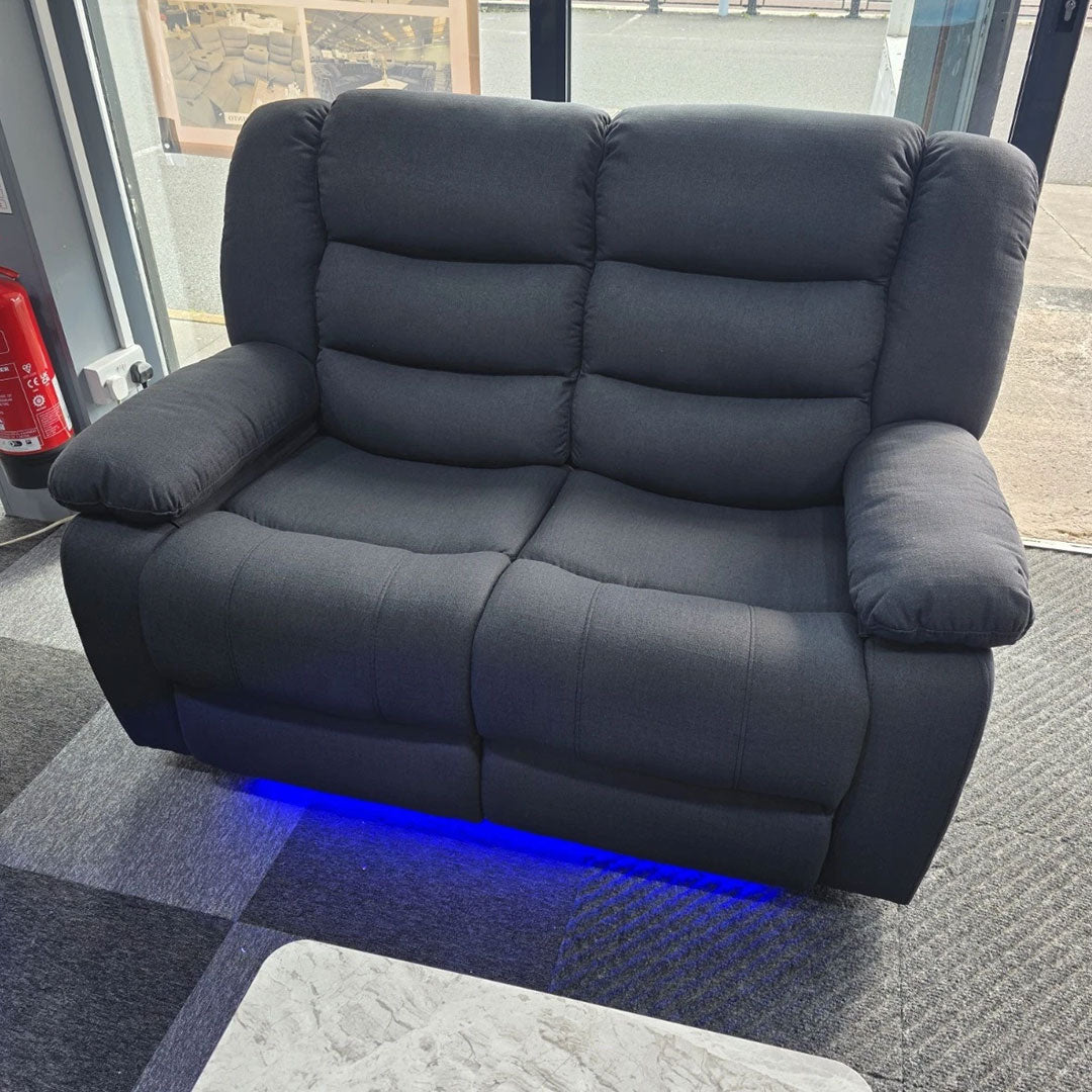 Roma Fabric Electric Recliner Sofa 3+2-Seater With USB/LED/Cup Holder Black/Grey