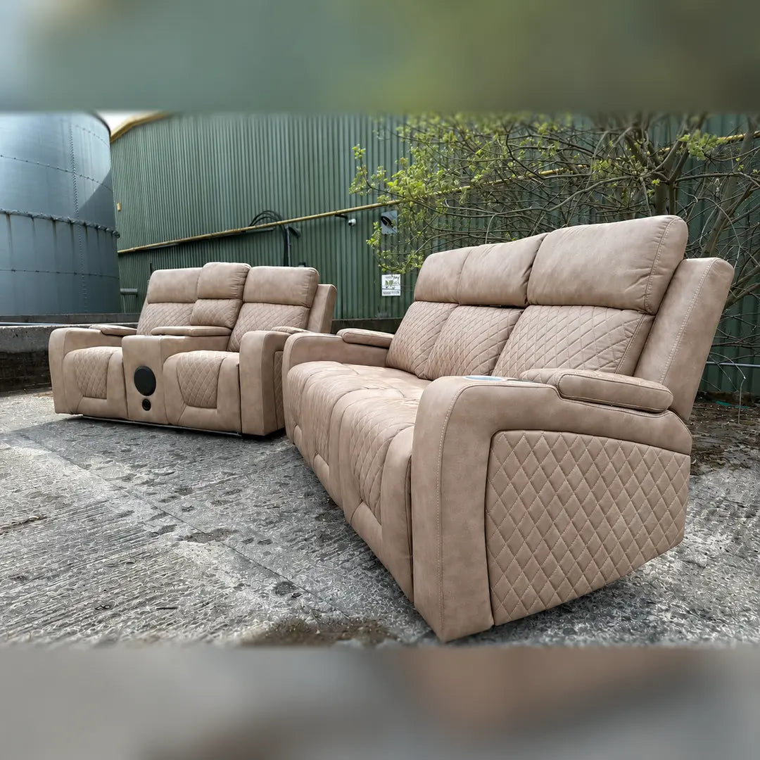 MNS Florida Music Electric Recliners 3+2 Seater Leather Sofa Bluetooth Speakers, LED LIGHTS, USB CHARGER