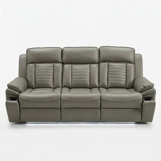 Savilla Electric Leather Recliner Sofa Set – 3+2 Seater with Cup Holders, USB & Type-C Charging Ports, LED Lighting & Wireless Charging, Black & Grey