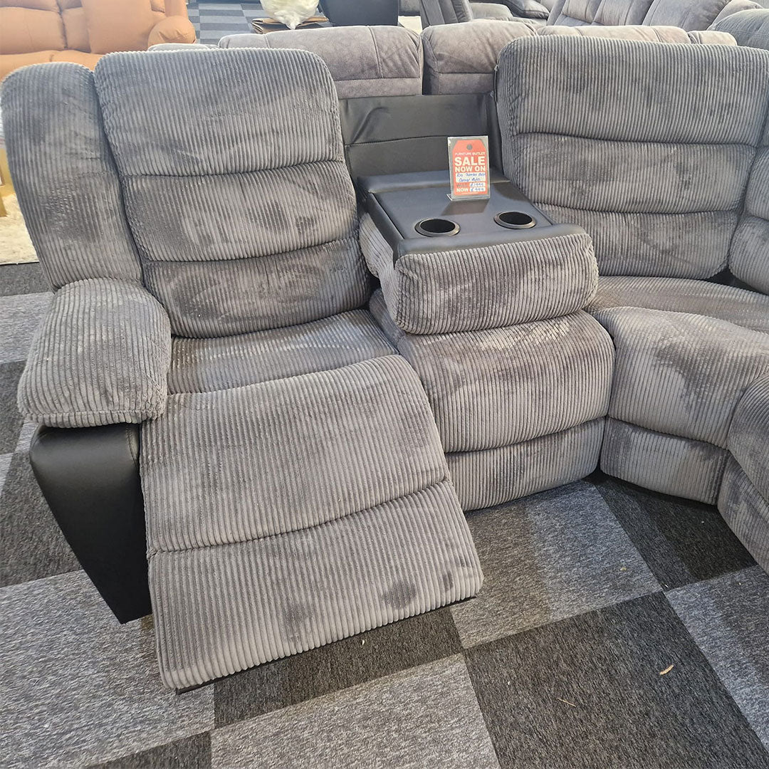 Rio Cord Fabric Recliner Corner Sofa Grey