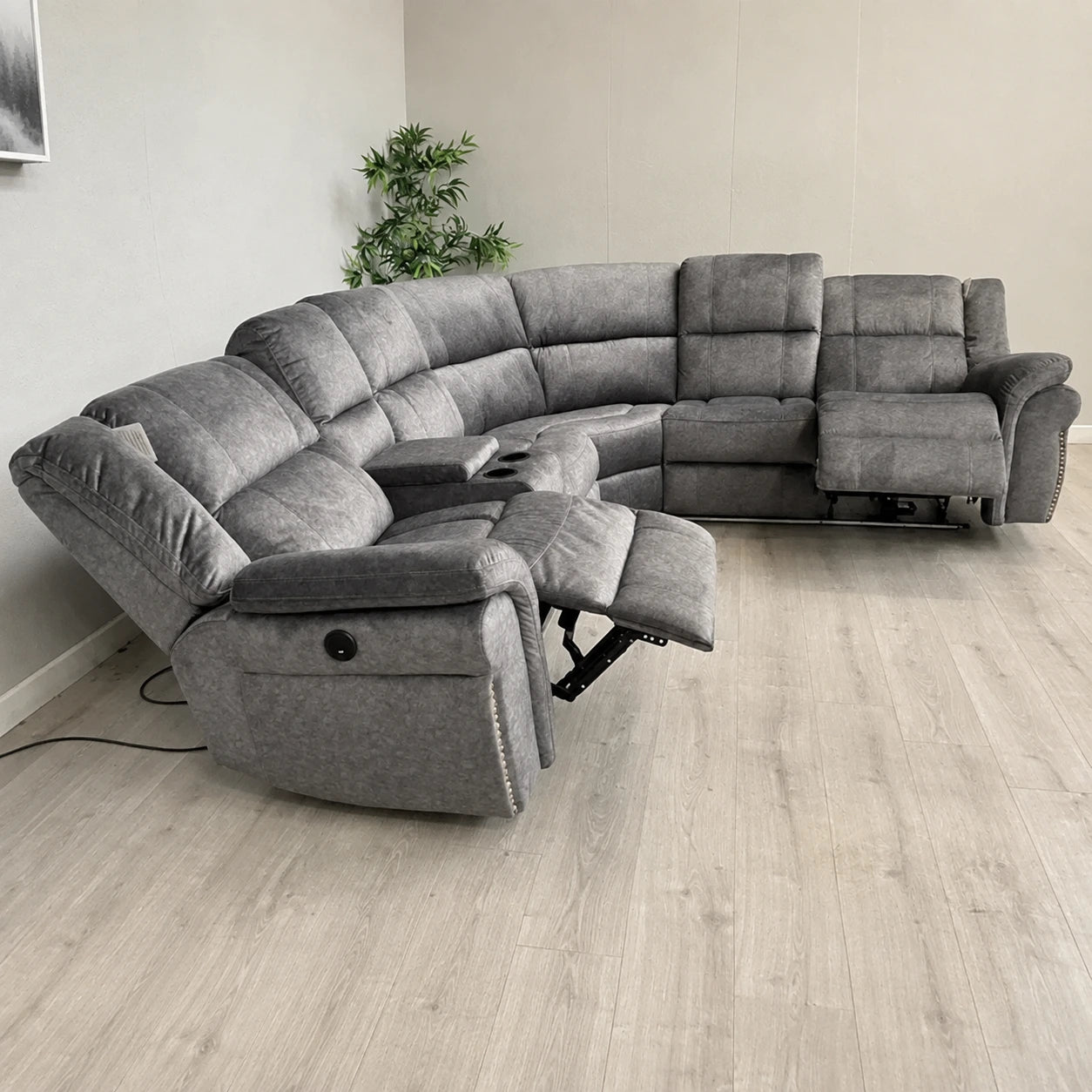 MNS Berlin Microfibre Fabric Electric Recliners Corner Sofa- USB/ Blue LED Strip
