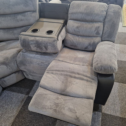 Rio Jumbo Cord Recliner Corner Sofa With Cupholders - Manual Reclining - Recliner Corner Sofa (Corner - Grey/Black)