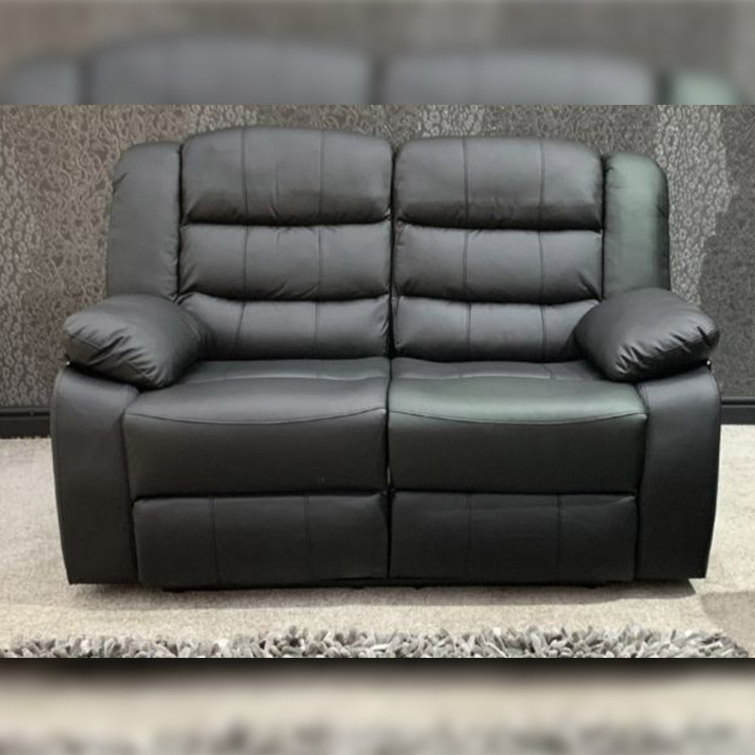 Roma Leather Recliner Sofa with Cupholders - 3+2 Seater Sofa - Black (3+2 Seater)