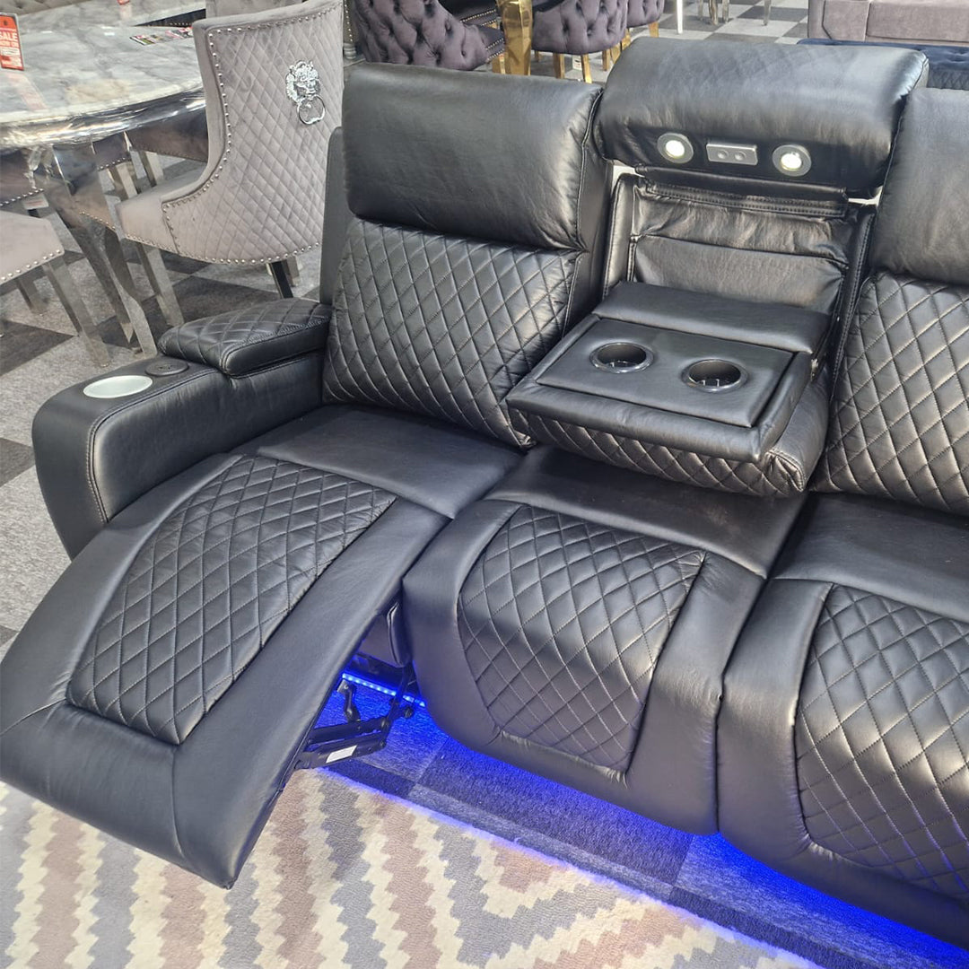 Florida Music Electric Recliners 3+2 Seater Leather Sofa Black