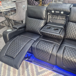 Florida Music Electric Recliners 3+2 Seater Leather Sofa Black