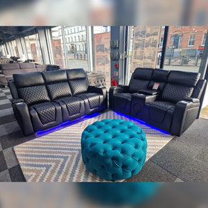 Florida Music Electric Recliners 3+2 Seater Leather Sofa Black