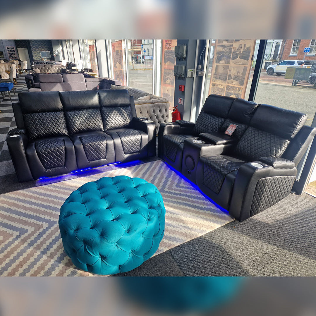 Florida Music Electric Recliners 3+2 Seater Leather Sofa Black