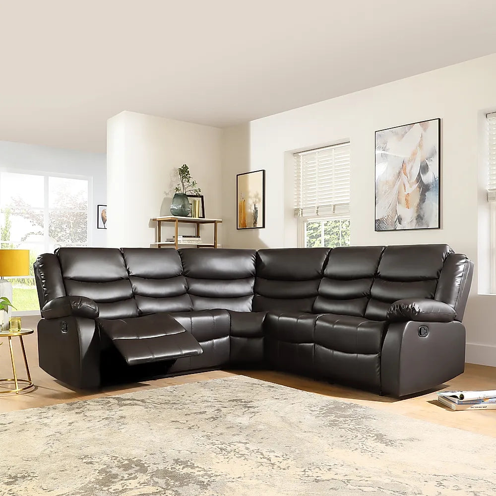Sorrento Leather Recliner Corner Sofa (Black/Grey/Brown) - Envogue Furniture