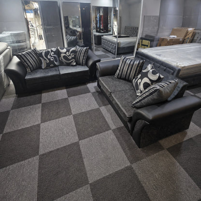 Shannon Fabric 3 + 2 Seaters Luxuries Sofa in Black & Grey