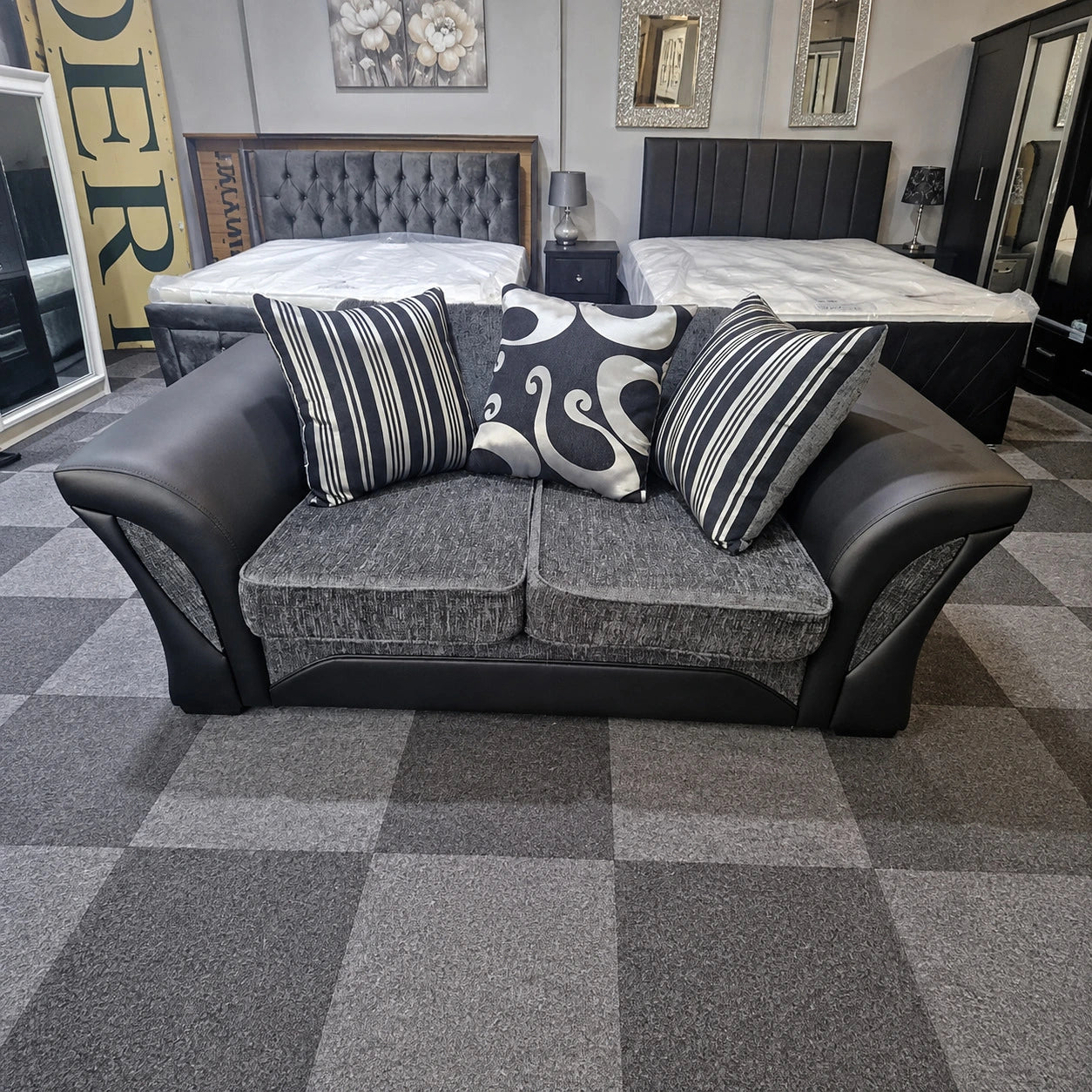 Shannon Fabric 3 + 2 Seaters Luxuries Sofa in Black & Grey